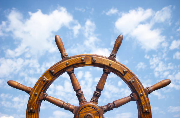 istock Steering hand wheel ship on white background 1064938374