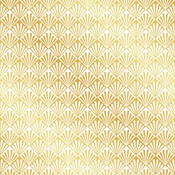 Vector illustration of Seamless gold Art Deco palm leaf pattern background
