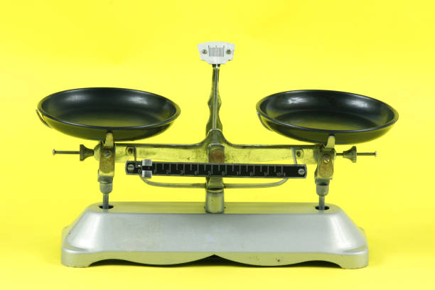 Scale the old vintage balance on a yellow background