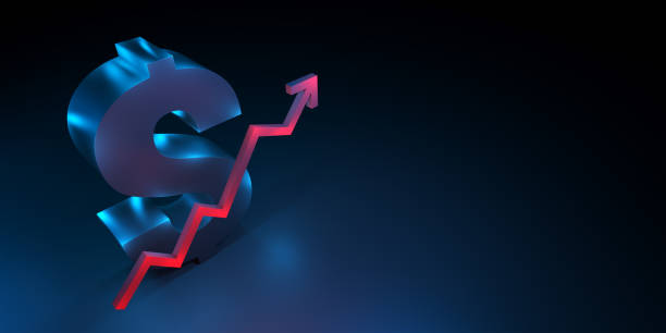istock Dollar currency symbol with rising up growing red arrow. 1064948068