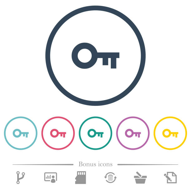 Old key flat color icons in round outlines vector art illustration