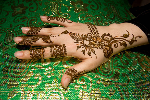 Wet henna on hand back hand MEHNDI stock pictures, royalty-free photos & images