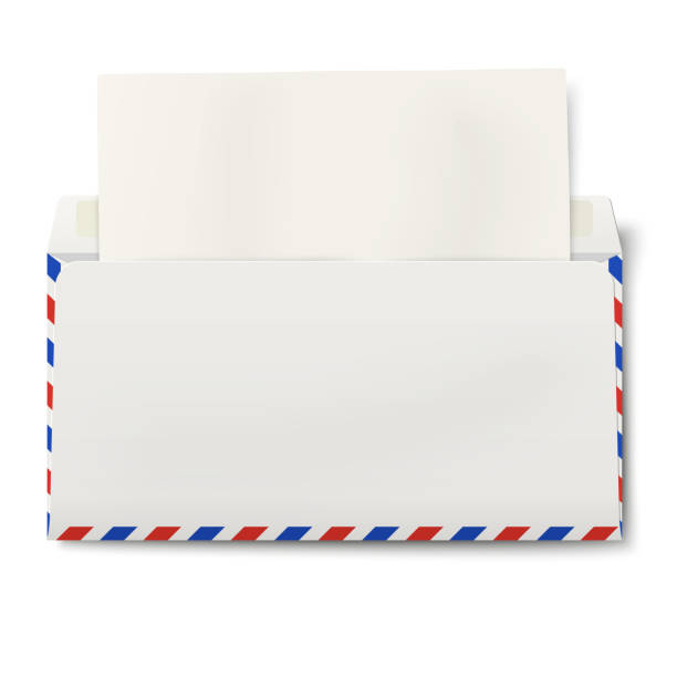 ilustrações de stock, clip art, desenhos animados e ícones de view of backside of opened dl air mail envelope with white paper inside - air mail mail envelope blank