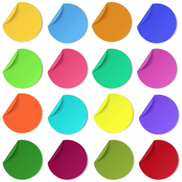 istock Set of glaring colour round paper sticker with edge curl isolated. Colorful image. 1064951394
