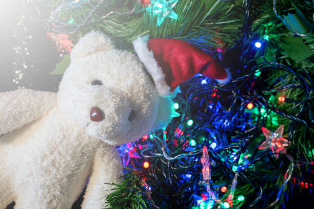 istock Teddy bear decorate the Christmas lights top view camera angle. 1064951398