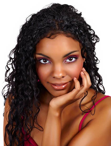 Beautiful African woman with curly hair  black woman hair extensions stock pictures, royalty-free photos & images