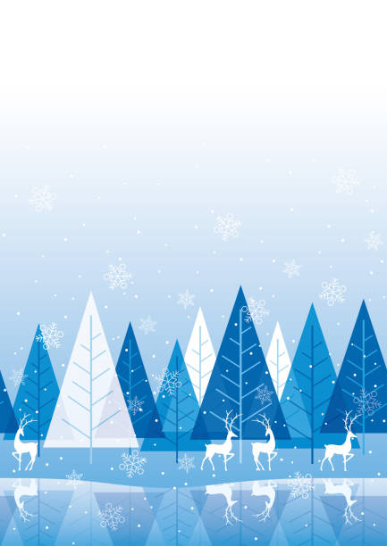 бесшовный зимний лесной фон с оленями. - christmas winter backgrounds nature stock illustrations