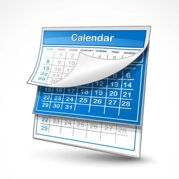 Vector illustration of A blue and white wall calendar