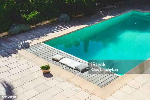 Swimming Pool Stock Photo - Download Image Now - Swimming Pool, France, Yard - Grounds