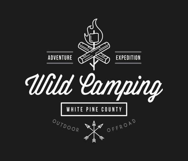 ilustrações de stock, clip art, desenhos animados e ícones de outdoor wild camping white pine county white on black - camping campfire boy scout girl scout