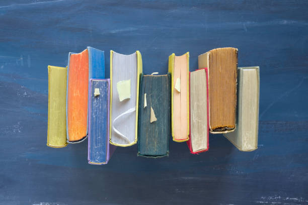 istock Row of old books, flat lay. Reading, information, education concept. 1064973232