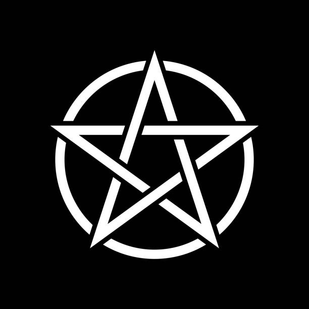 znak magiczny pentacle. czarne tło - pentangle stock illustrations