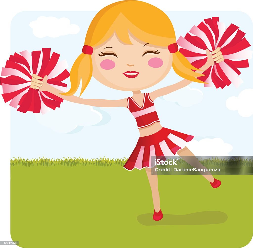 Cheerleader Cute cheerleader on red uniform. Activity stock vector