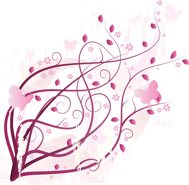 różowy ornament - scroll shape flower floral pattern grunge stock illustrations