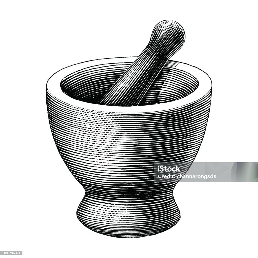 Mortar and pestle vintage engraving illustration isolated on white background,symbol of pharmacy and medicine Mortar and Pestle stock vector