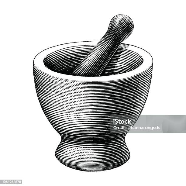 Mortar And Pestle Vintage Engraving Illustration Isolated On White Backgroundsymbol Of Pharmacy And Medicine Stock Illustration - Download Image Now