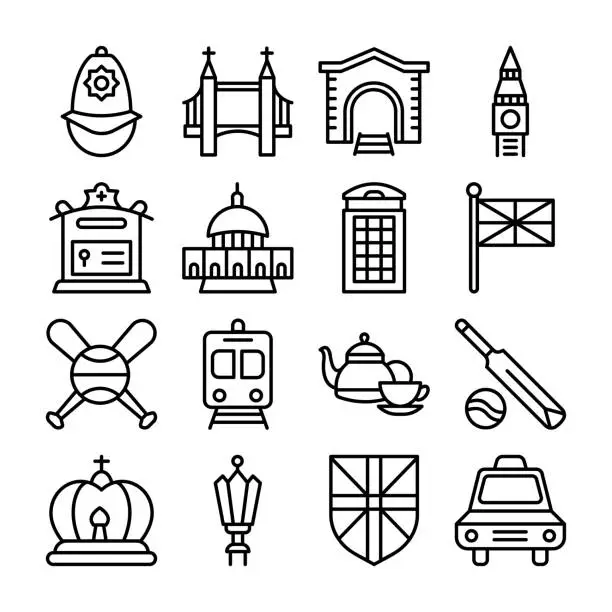 Vector illustration of United Kingdom England Line Icons Pack