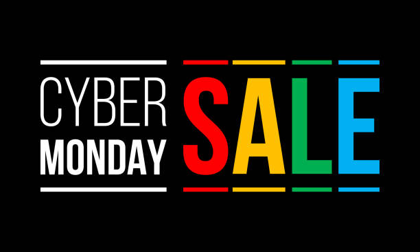 cyber monday sale, white and colorful vector text on black background cyber monday sale, white and colorful vector text on black background dealing cards stock illustrations