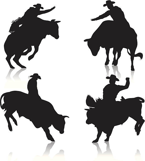 illustrazioni stock, clip art, cartoni animati e icone di tendenza di monta dei modelli - rodeo bull bull riding cowboy