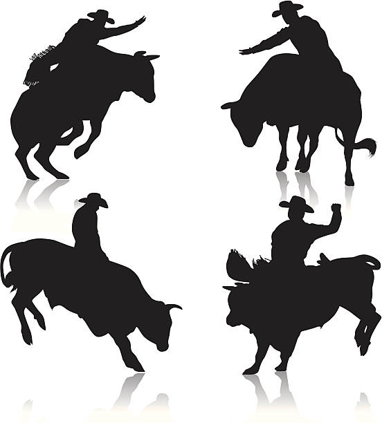 jazda na byku krojów - rodeo bull bull riding cowboy stock illustrations