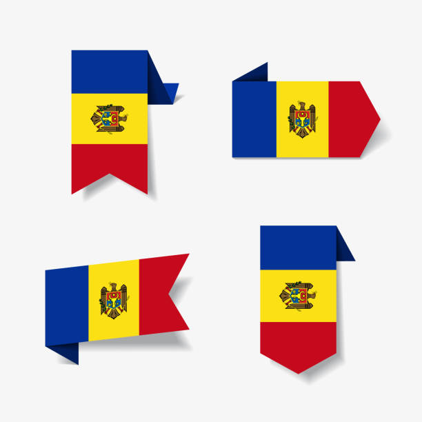 Moldovan flag stickers and labels. Vector illustration. Moldovan flag stickers and labels set. Vector illustration. moldovan flag stock illustrations