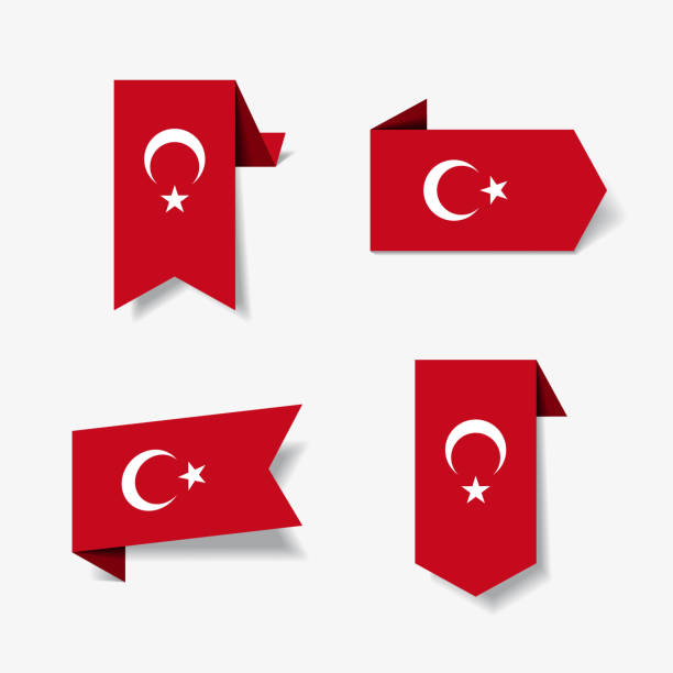ilustraciones, imágenes clip art, dibujos animados e iconos de stock de etiquetas y pegatinas de la bandera turca. ilustración de vector. - bandera turquia