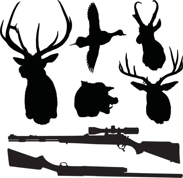 Vector illustration of Hunting Silhouette Set