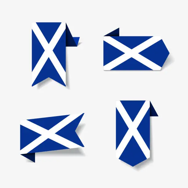 Vector illustration of Scottish flag stickers and labels. Vector illustration.