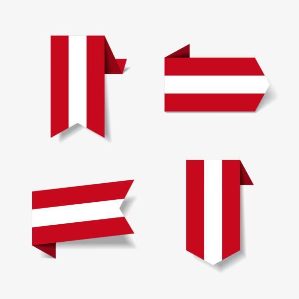 illustrazioni stock, clip art, cartoni animati e icone di tendenza di adesivi ed etichette della bandiera austriaca. illustrazione vettoriale. - austrian flag