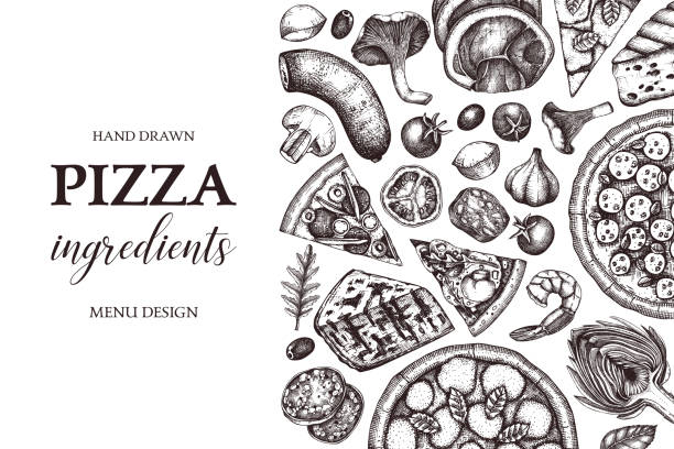illustrations, cliparts, dessins animés et icônes de modèle de conception de pizza - eggplant cheese mozzarella italian cuisine