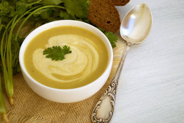 istock Homemade diet mushroom soup on a light background. 1065005374