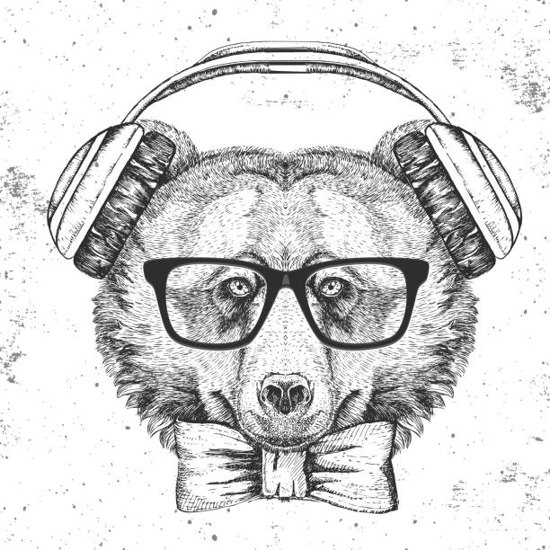 illustrations, cliparts, dessins animés et icônes de ours animaux hipster. porter de main dessin museau de l’animal - nose job audio