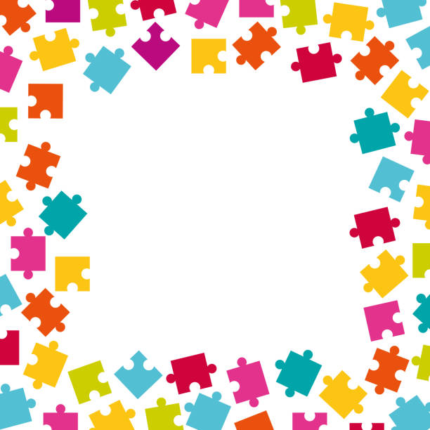 Frame of colorful jigsaw puzzle pieces. Vector frame of colorful jigsaw puzzle pieces. puzzle borders stock illustrations