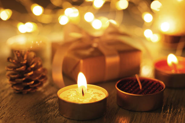 istock Christmas candles and ornaments with bokeh 1065038518