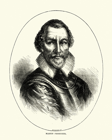 Vintage engraving of Sir Martin Frobisher 1535 to 1594 was an English seaman and privateer who made three voyages to the New World looking for the North-west Passage.