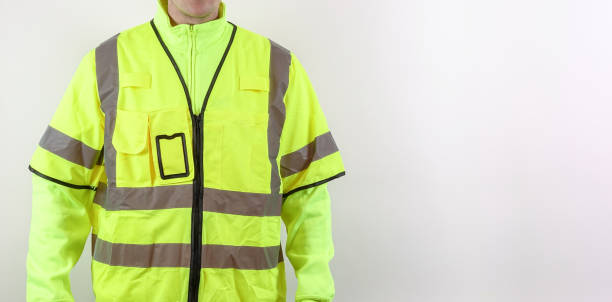 High visibility reflective yellow safety vest.