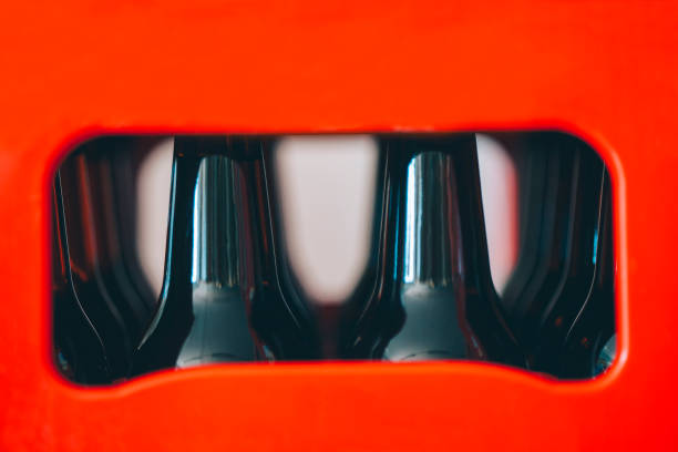 Detail from a craft beer workshop (filled and ready-made bottles in packs)