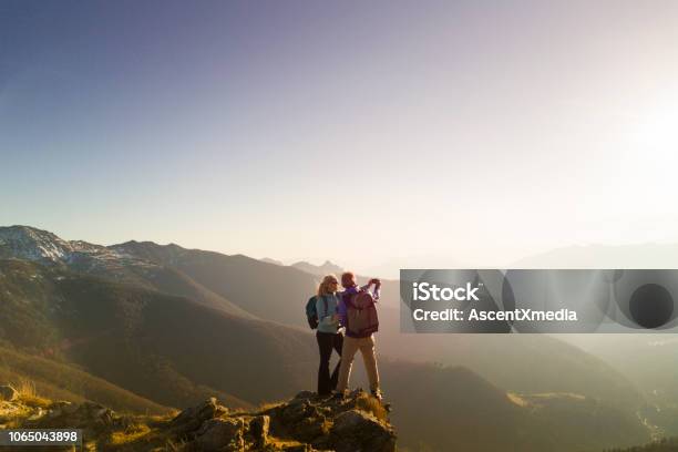 Hiking Couple Take Selfie Stock Photo - Download Image Now - Couple - Relationship, Hiking, Travel