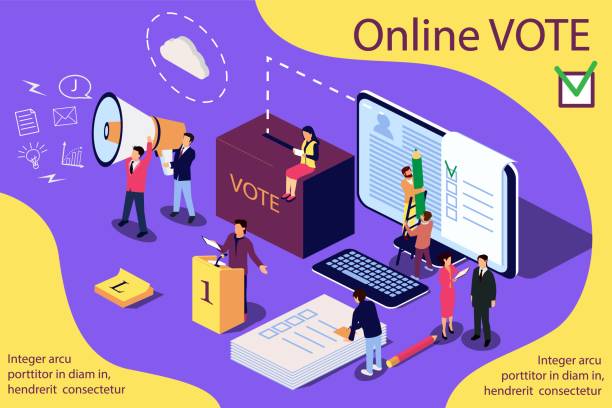 istock Isometric illustration concept. Group of people give online vote. 1065052626