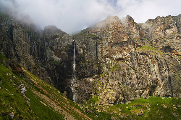 High mountain waterfall. Natural phenomenon \