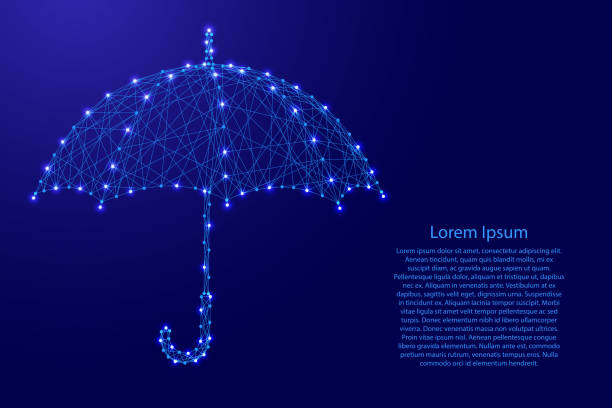 istock Umbrella opened from the rain from futuristic polygonal blue lines and glowing stars for banner, poster, greeting card. Vector illustration. 1065086254