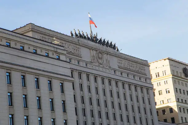 Main Building of the Ministry of Defence of the Russian Federation (Minoboron)-- is the governing body of the Russian Armed Forces. Moscow, Russia