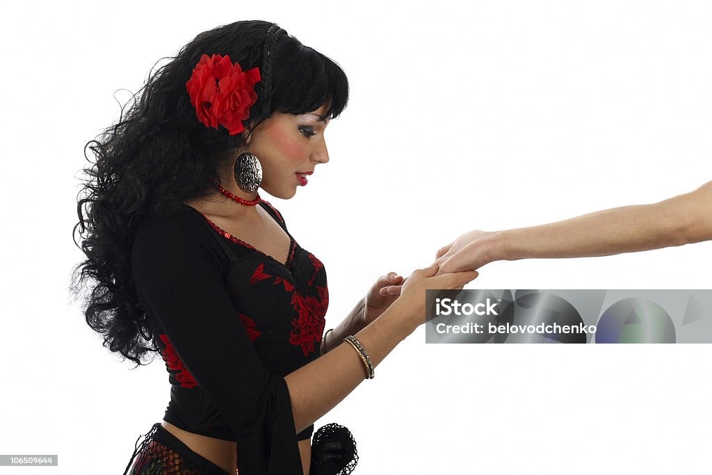 gipsy guesses on a hand  Adult Stock Photo