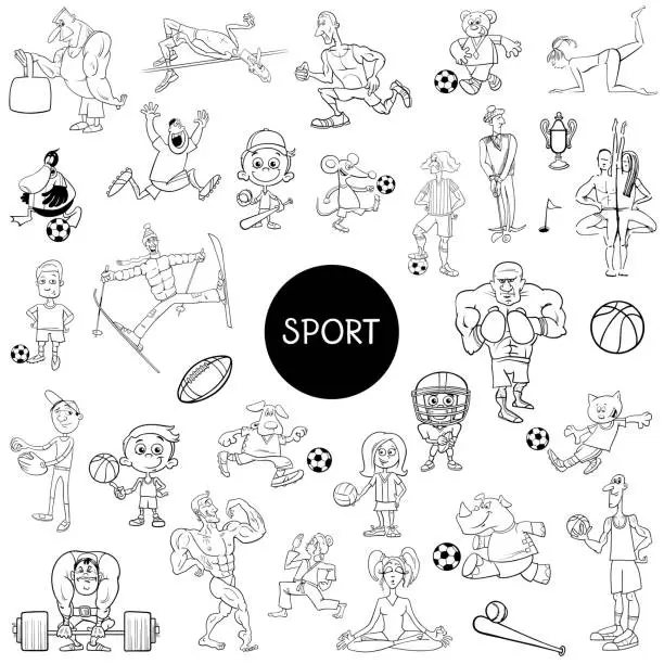 Vector illustration of black and white people and sports cartoons