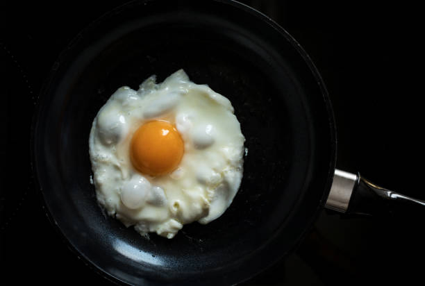 istock Egg fried on black pan in morning.Food and cooking concepts 1065104138