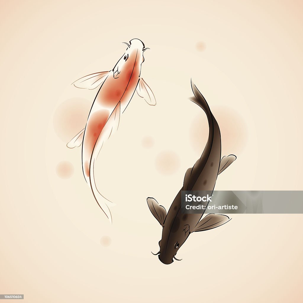 Dipinto giapponese di Yin Yang pesci koi - arte vettoriale royalty-free di Testa di Koi