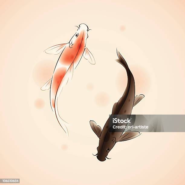 Dipinto Giapponese Di Yin Yang Pesci Koi - Immagini vettoriali stock e altre immagini di Testa di Koi - Testa di Koi, Pesce, Dipinto