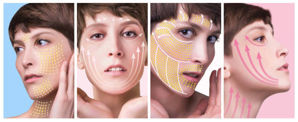 istock The young female face. Antiaging and thread lifting concept 1065106678