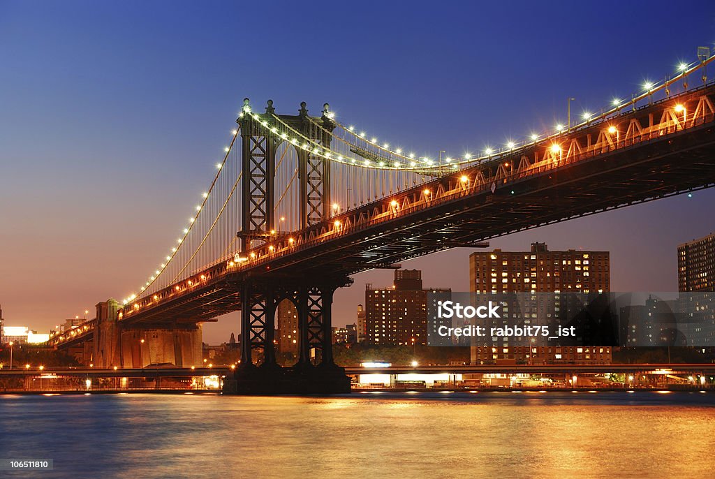 매해튼 구름다리 해질녘까지 뉴욕시행 - 로열티 프리 맨해튼 다리 스톡 사진