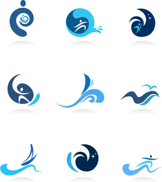Vector illustration of Wave, surf and sailing icons